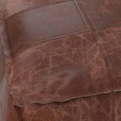 Erving Distressed Brown Leather Square Pouf