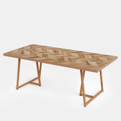 Resenkos Dining Table, Living Room Table,Farmhouse Dining Table for 6 to 8, 70.9" Rectangular Wood Kitchen Table,Natural Brown