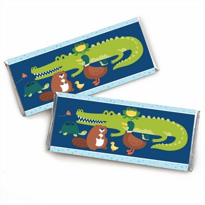 Big Dot of Happiness Pond Pals - Candy Bar Wrapper Frog, Alligator, Turtle, Beaver and Duck Birthday Party or Baby Shower Favors - Set of 24