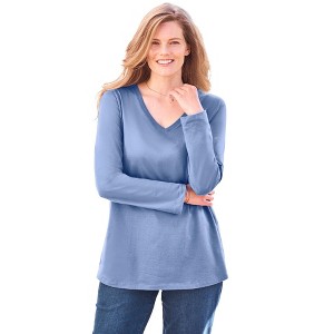 Woman Within Plus Size Perfect Long-Sleeve V-Neck Tee - 1 of 4