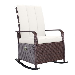 Lyngins Outdoor Rattan Rocking Chair with Ajustable Backrest,Cushion,Glider Rocking Chair,Polyester Accent Chair for Living Room,Garden - 1 of 4