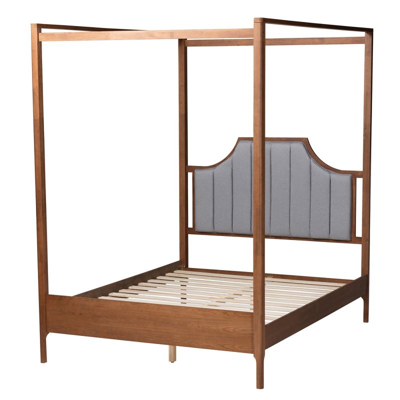 Baxton Studio Dakota Classic and Traditional Light Grey Fabric and Ash Walnut Finished Wood Queen Size Platform Canopy Bed, 4 of 8
