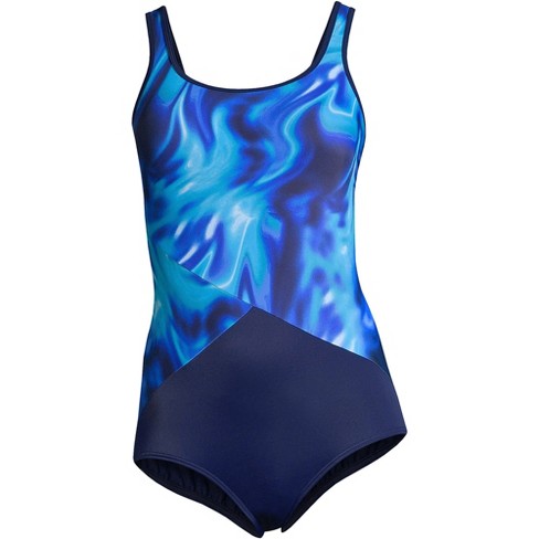 Lands' End Women's Mastectomy Chlorine Resistant Scoop Neck Soft Cup  Tugless Sporty One Piece Swimsuit Print - 12 - Multi Swirl/deep Sea Navy  Mix : Target