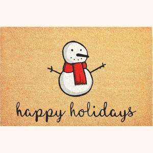 HomeRoots 17" X 29" Natural And White Coir Snowman Outdoor Christmas Door Mat - 1 of 4