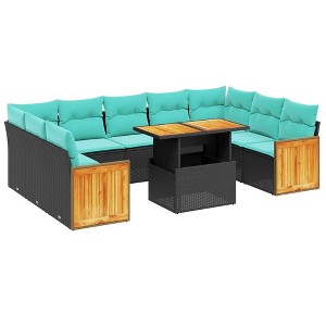 vidaXL 10 Piece Patio Sofa Set with Cushions - Black Poly Rattan without storage - 1 of 4