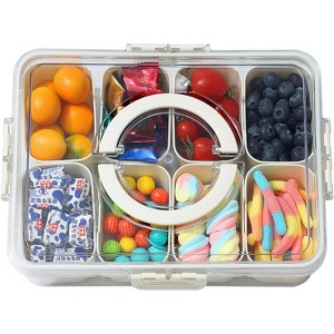 LunaLulinlk 1 Piece Divided Tray with Lid and Handle - Portable Snack Box Deli Container, Clear Snack Platter Organizer, 8 Compartments, White - 1 of 4