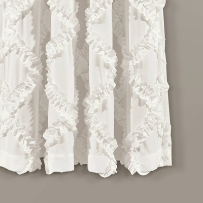 White Ruffle Diamond Light-Filtering Polyester Curtain Panels, 63"