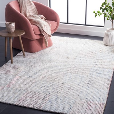 Handmade Ivory and Blue Wool Blend Abstract Area Rug, 5' x 8'