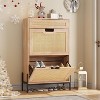 Whizmax Natural Rattan 2 Flip Door with 1 Drawer Shoe Cabinet Organizer Freestanding, Shoe Rack Storage Cabinet for Slippers, Sneakers, Heels, Boots - 4 of 4