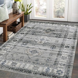 Area Rug 8x10 Living Room Rug Non Slip Washable Rugs for Bedroom Boho Aesthetic Carpet Stain-Resistant Foldable Thin Floor Cover Dark Grey - 1 of 4