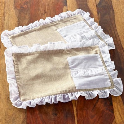 Natural and White Cotton Ruffled Table Runner Set