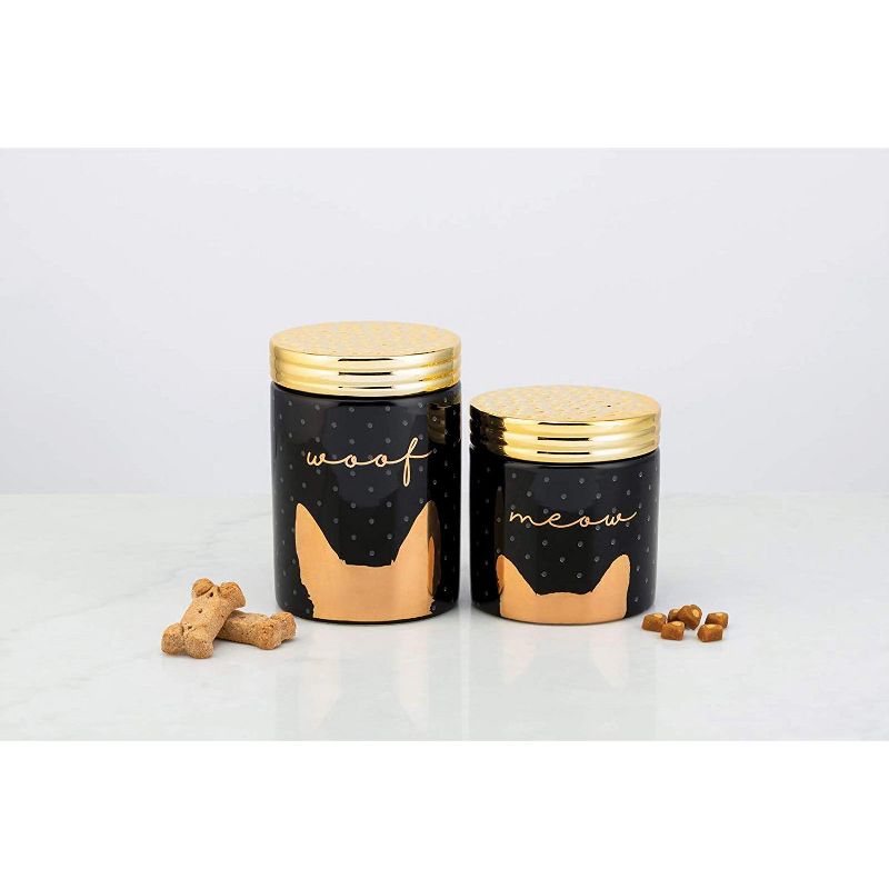 Amici Pet Meow Cat Ceramic Treats Canister Jar with Lid, 18 oz. , Black Gold, 2 of 8