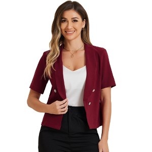 Allegra K Women's Regular Fit Shawl Collar Open Front Short Sleeve Work Office Suit Blazer - 1 of 4