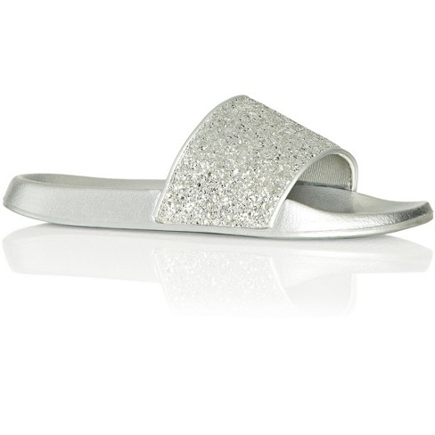 Cloudwalkers Women s Wide Fit Sally Sparkle Slide Silver 10w