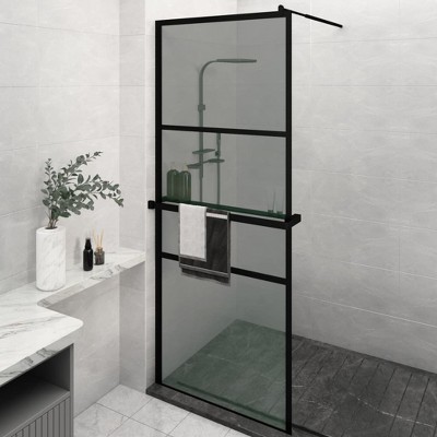 VidaXL Walk-in Shower Wall with Shelf Black 31.5 in.x76.8 in. ESG Glass&Aluminum