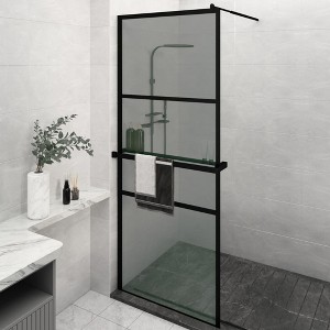 VidaXL Walk-in Shower Wall with Shelf Black 31.5 in.x76.8 in. ESG Glass&Aluminum - 1 of 4
