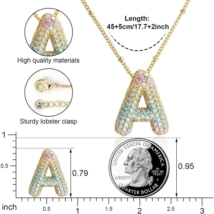 Gradient Balloon Initial Necklace - 14K Gold Plated CZ Letter Pendant Dainty Gift for Her, 4 of 8