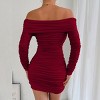 Women's Off The Shoulder Long Sleeve Bodycon Dress Stretchy Ruched Bodycon Mini Dress Cocktail Party Clubwear - 2 of 4