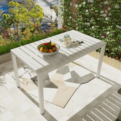 55'' White Outdoor Dining Table with Waterproof Top and Rust-Resistant Metal Legs,Patio Table for Garden or Kitchen-The Pop Home