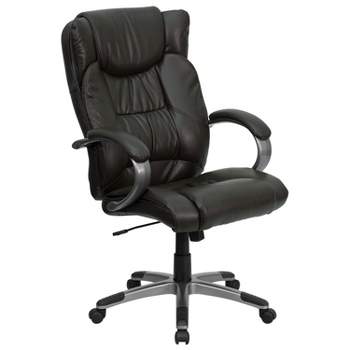 Emma and Oliver High Back Espresso LeatherSoft Ripple Swivel Office Chair - Titanium Nylon Base
