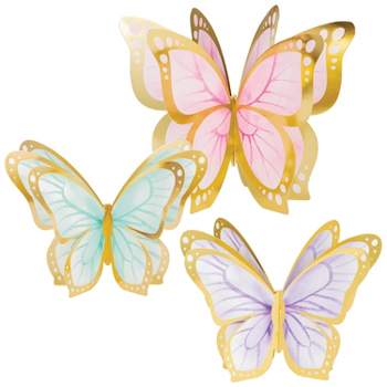 24ct Golden Butterfly Shaped Paper Plates Pink : Target