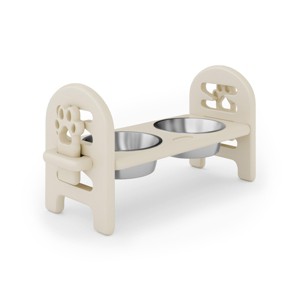 INFURNIC Pet Bowl Adjustable Travel Ready Recycled Durable Poly Lumber Easy to Pack Modern Design, Beige, 19"*7"*9.5" - 1 of 4