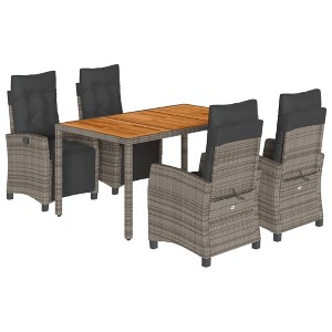 vidaXL Patio Dining Set with Cushions Outdoor Garden Furniture Poly Rattan - Gray 59.1" Table Length 4 Piece - 1 of 4