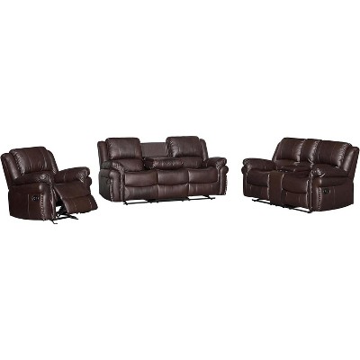 Leather Recliner Living Room Set, 1 Seat Chair & 2 Seat Loveseat & 3 Seat Sofa, Adjustable Footrest