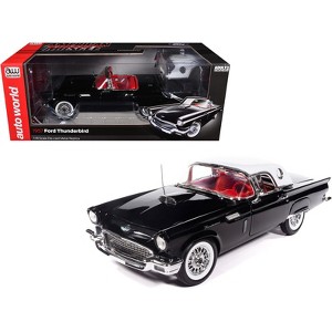 1957 Ford Thunderbird Black with White Top and Red Interior "American Muscle" Series 1/18 Diecast Model Car by Auto World - 1 of 4