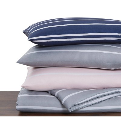 Gray Full/Queen Microfiber Modern Stripe Duvet Cover Set