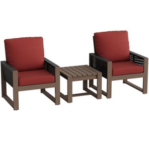 EAGLE PEAK 3 Pieces Natural Cedar Wood Bistro Set, Patio Conversation Set, Real Wood Outdoor Furniture with coffee Table - 1 of 4