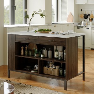 Famapy Kitchen Island Cart with Marble Countertop,2 Drawers,6 Shelves,Metal Legs,Ample Storage,Pantry Cabinet,Dining Table,All-in-One Kitchen Solution - 1 of 4