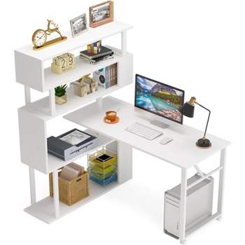 Tribesigns Rotating Computer Desk with 5 Shelves, Modern Reversible L-shaped Corner Desk, Study Table Writing Desk with Wheels for Home Office