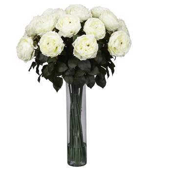 Fancy Rose Silk Floral Arrangement - White - Nearly Natural