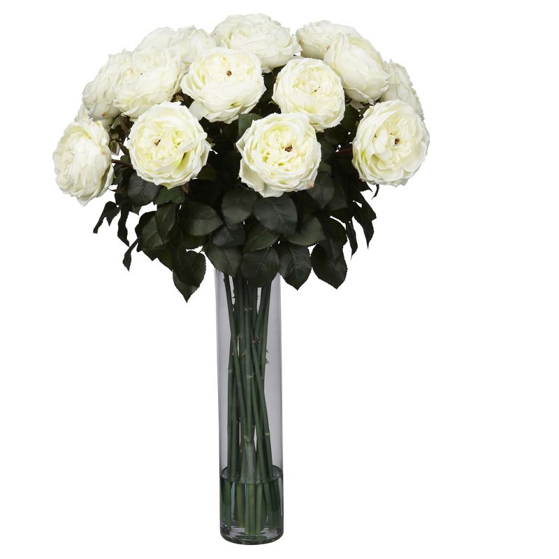 Fancy Rose Silk Floral Arrangement - White - Nearly Natural, 1 of 5