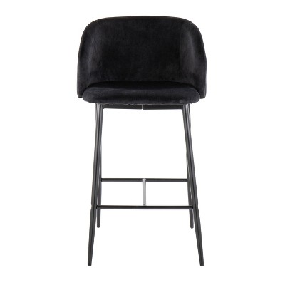 Fran Black Velvet and Metal 26" Counter Stools, Set of 2