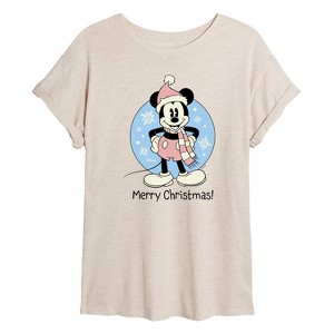 Women's - Disney - Mickey Merry Christmas Oversized Graphic T-Shirt - 1 of 4