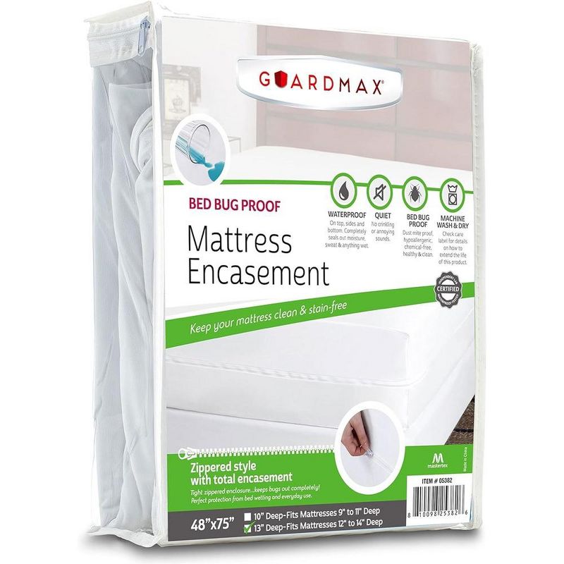 Guardmax ZIppered Waterproof Mattress Encasement for Larger Mattresses - White, 1 of 10