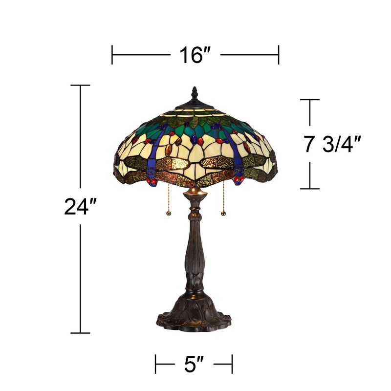 Robert Louis Tiffany Traditional Table Lamp 24" High Bronze Tree Motif Dragonfly Art Glass Shade for Living Room Family Bedroom Bedside, 4 of 6