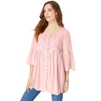 June + Vie By Roaman's Women's Plus Size Embroidered V-neck Wrap