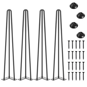 Aoibox 28 Inch Hairpin Table Legs 3 Steel Rods 1/2 Inch Pipe Heavy Duty 800lbs Capacity Black Set of 4 for Tables - 1 of 4