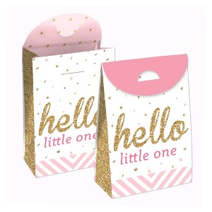 Big Dot of Happiness Hello Little One - Pink and Gold - Girl Baby Shower Gift Favor Bags - Party Goodie Boxes - Set of 12 - 1 of 4