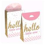 Big Dot of Happiness Hello Little One - Pink and Gold - Girl Baby Shower Gift Favor Bags - Party Goodie Boxes - Set of 12