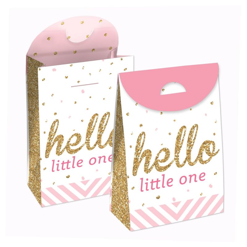 Big Dot of Happiness Hello Little One - Pink and Gold - Girl Baby Shower Gift Favor Bags - Party Goodie Boxes - Set of 12, 1 of 9
