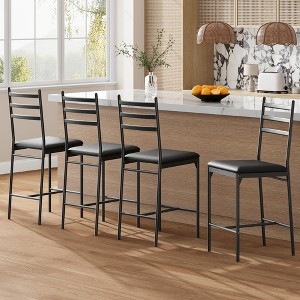 Bar Stools Set of 2/4, Faux Leather Bar Chair with Back, Thick Cushion, Upholstered Counter Height Bar Stools with Footrest for Kitchen Island - 1 of 4