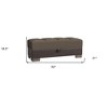 HomeRoots 52" Brown Chenille And Faux Leather Tufted Storage Ottoman - 3 of 4