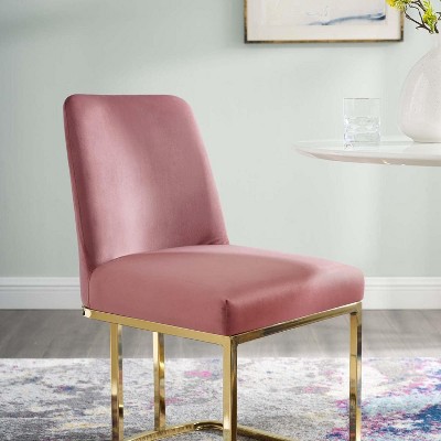 Gold Dusty Rose Velvet Upholstered Side Chair with Metal Base