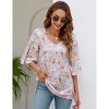 Clearlove Women's Blouse 3/4 Bell Sleeve Panel V Neck Floral Printed T- Shirts Loose Casual Tops - 3 of 4