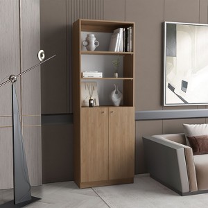 TOAOTBNBO 3 Tier Open Bookshelves with Storage Cabinet, Tall Display Bookcase with 2 Doors, Modern Book Shelf for Living Room - 1 of 4