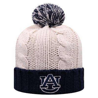 NCAA Auburn Tigers Women's Natural Cable Knit Cuffed Beanie with Pom